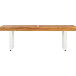Online Kirklands Home Acacia Wood and Metal Monti Outdoor Bench White