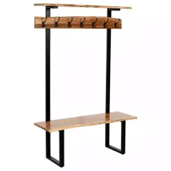 Kirklands Home Acacia Wood Modern Storage Hooks Hall Tree