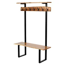 Kirklands Home Acacia Wood Modern Storage Hooks Hall Tree