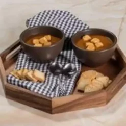 Kirklands Home Acacia Wood Octagon Serving Tray, 17 in. Brown