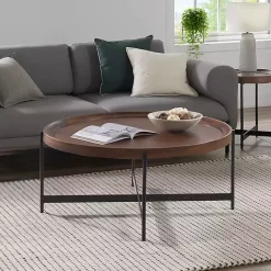 Hot Kirklands Home Acacia Wood Round Tray Top Coffee Table Brown
