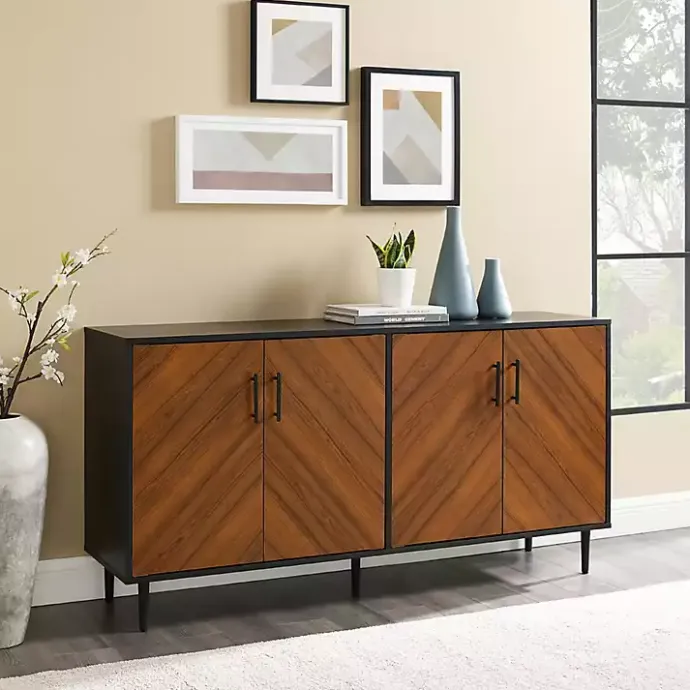 Hot Kirklands Home Acorn and Black Chevron Door TV Stand Brown