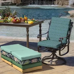 Kirklands Home Alana Tile Luxe Outdoor Dining Chair Cushion Blue