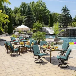 Kirklands Home Alana Tile Luxe Outdoor Dining Chair Cushion Blue