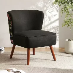 Kirklands Home Alex Upholstered Floral Back Accent Chair Black