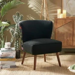 Kirklands Home Alex Upholstered Floral Back Accent Chair Black