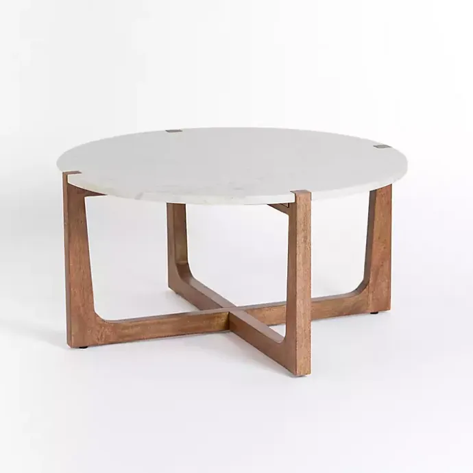 Clearance Kirklands Home Allen Wood and Marble Round Coffee Table White
