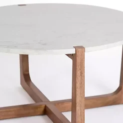 Clearance Kirklands Home Allen Wood and Marble Round Coffee Table White