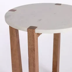 Discount Kirklands Home Allen Wood and Marble Round Side Table White