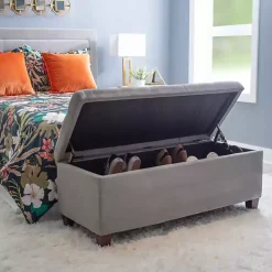 Outlet Kirklands Home Amelia Tufted Shoe Storage Ottoman Bench Gray