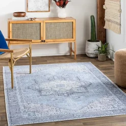 Best Kirklands Home Amelie Silver Classic Washable Area Rug, 7x10 Blue