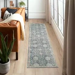 New Kirklands Home Anthracite Granary Floral Runner, 2x10 Blue