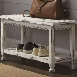 Clearance Kirklands Home Antiquated Farmhouse Shelf Bench White