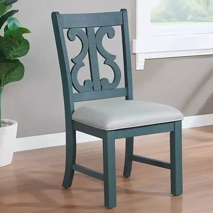 Best Kirklands Home Antique Blue Upholstered Dining Chairs, Set of 2