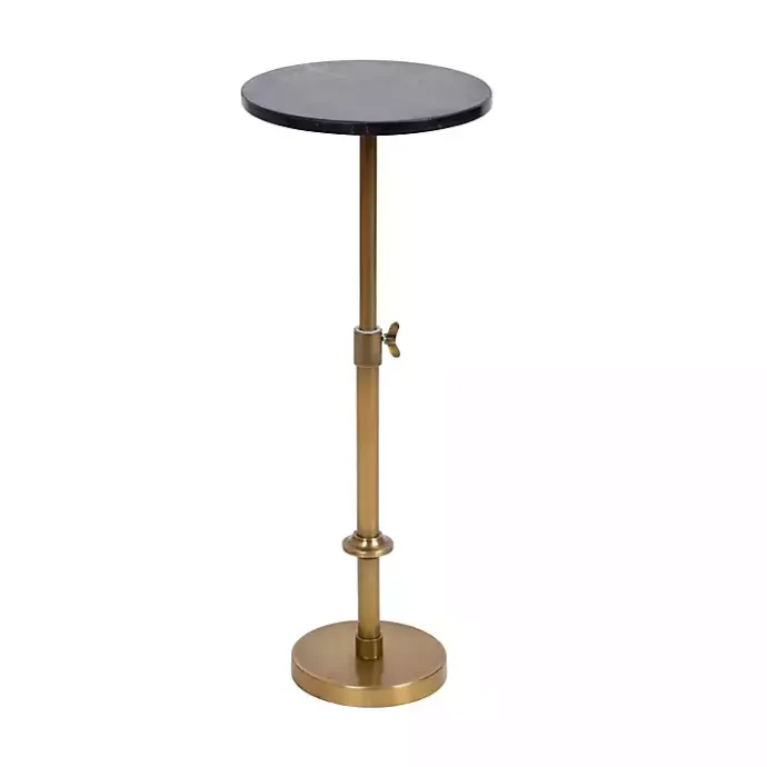 Online Kirklands Home Antique Brass and Marble Adjustable Table Black