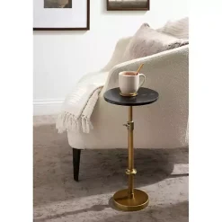 Online Kirklands Home Antique Brass and Marble Adjustable Table Black