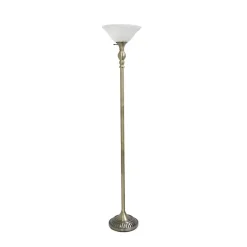Hot Kirklands Home Antique Brass and Marbleized Glass Torchiere Gray