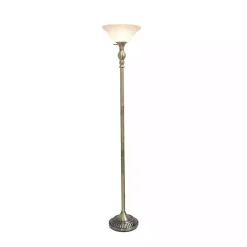 Hot Kirklands Home Antique Brass and Marbleized Glass Torchiere Gray
