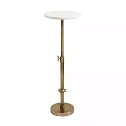 Kirklands Home Antique Brass and Marble Adjustable Table White