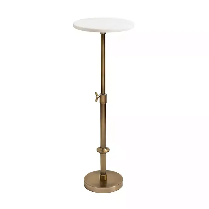 Kirklands Home Antique Brass and Marble Adjustable Table White