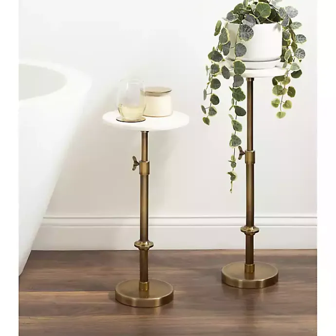 Kirklands Home Antique Brass and Marble Adjustable Table White