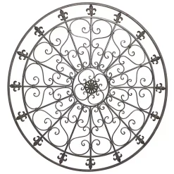 Outlet Kirklands Home Antique Fleur-de-Lis Medallion Metal Wall Plaque Black