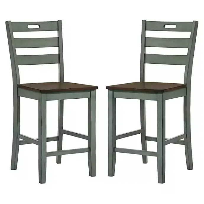 New Kirklands Home Antique Wood Counter Stools, Set of 2 Green