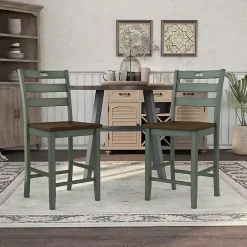 New Kirklands Home Antique Wood Counter Stools, Set of 2 Green