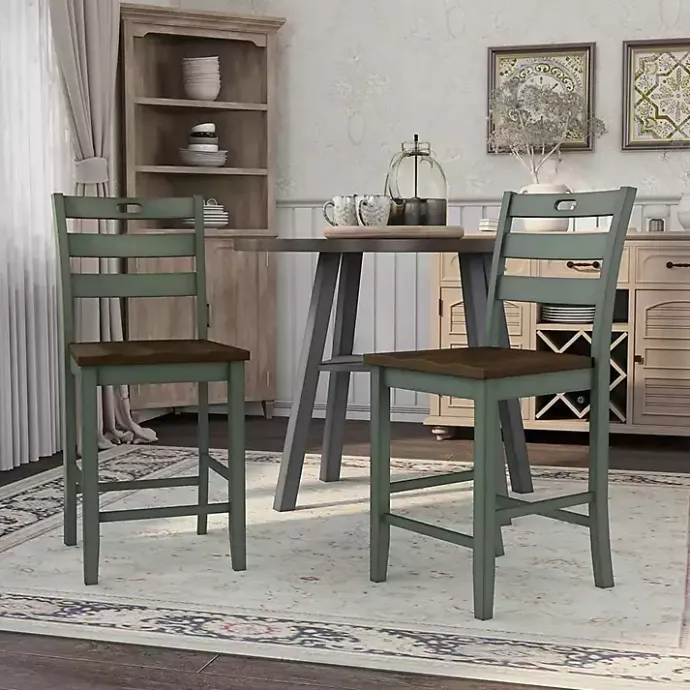 New Kirklands Home Antique Wood Counter Stools, Set of 2 Green
