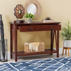New Kirklands Home Antique Tobacco Console Table with Bottom Shelf