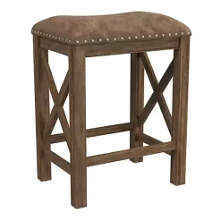 Hot Kirklands Home Antique Walnut Faux Leather Stools, Set of 2 Brown