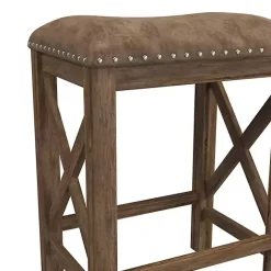 Hot Kirklands Home Antique Walnut Faux Leather Stools, Set of 2 Brown