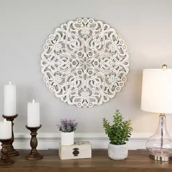 Discount Kirklands Home Antique Damask Round Wall Plaque White