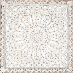 New Kirklands Home Antique Floral Mandala Square Wall Plaque White