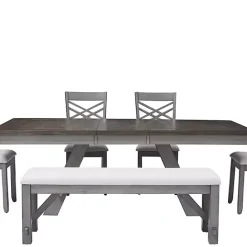 Kirklands Home Antique Upholstered Gray Wood Dining Bench White