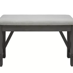 Kirklands Home Antique Upholstered Gray Wood Dining Bench White