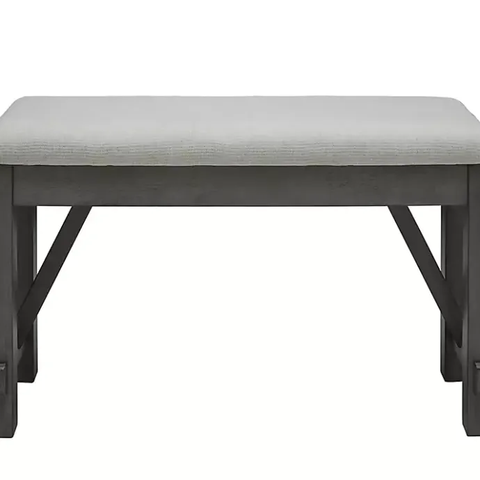 Kirklands Home Antique Upholstered Gray Wood Dining Bench White