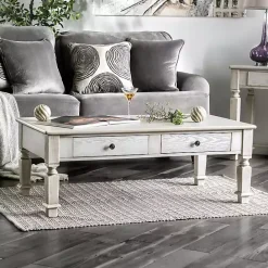 Clearance Kirklands Home Antique Wood 4-Drawer Heather Coffee Table White