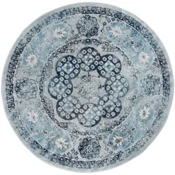 New Kirklands Home Aqua and Gray Alex Round Area Rug, 6x6