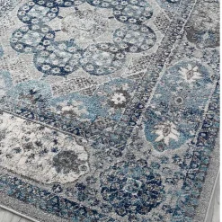 New Kirklands Home Aqua and Gray Alex Round Area Rug, 6x6