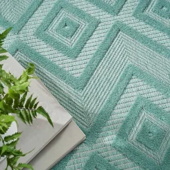 Hot Kirklands Home Aqua Teal Diamond Indoor/Outdoor Area Rug, 5x7 Blue