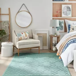Hot Kirklands Home Aqua Teal Diamond Indoor/Outdoor Area Rug, 5x7 Blue