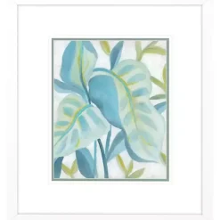 New Kirklands Home Aqua Tropical Leaves I Framed Art Print Blue
