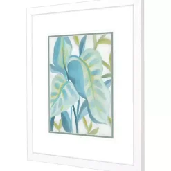 New Kirklands Home Aqua Tropical Leaves I Framed Art Print Blue