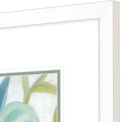 New Kirklands Home Aqua Tropical Leaves I Framed Art Print Blue