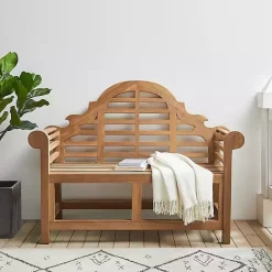 Sale Kirklands Home Arched Teakwood Slatted Outdoor Bench Tan