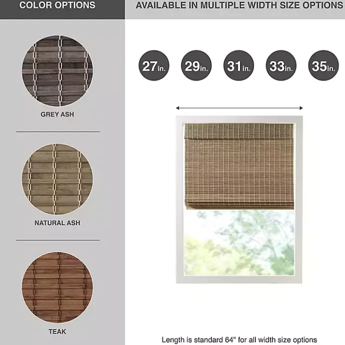 Kirklands Home Ash Bamboo Light Filtering Roman Shade, 29 in. Brown