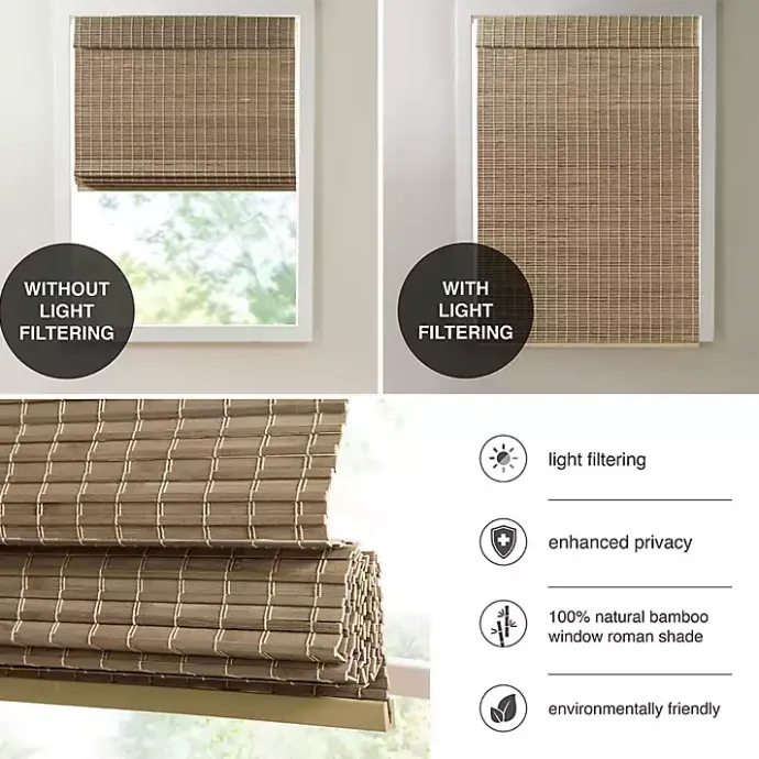 Kirklands Home Ash Bamboo Light Filtering Roman Shade, 29 in. Brown