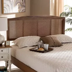 Clearance Kirklands Home Ash Walnut Woven Rattan King Headboard Brown