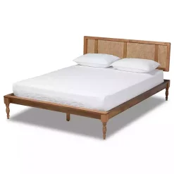 Kirklands Home Ash Walnut Wrap-Around Rattan Platform Queen Bed Brown